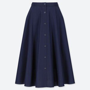 Uniqlo Button-Front Navy Midi Skirt